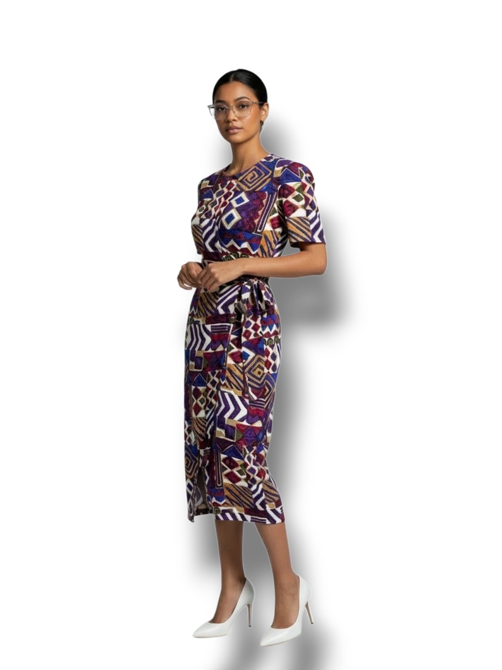 Studio C Women’s Juniors Short Sleeve Wrap Front Maxi Dress VTG Geometric